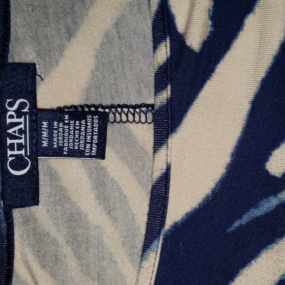 Chaps Pullover Blue Cream Print Blouse Tie Sleeves Medium - Picture 7 of 12